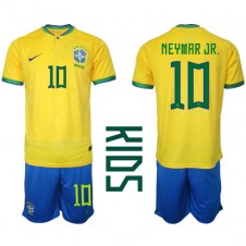 Brasil Neymar Jr #10 Hjemmedraktsett Barn VM 2022 Kortermet (+ korte bukser)